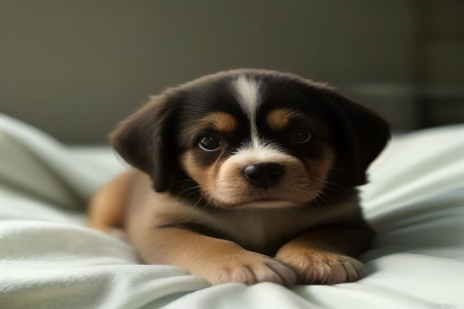 A puppy resting on a blanket