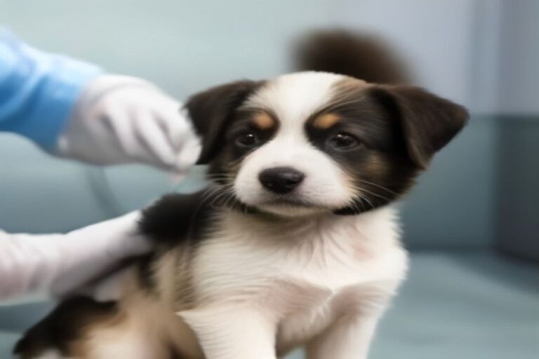 A puppy getting a vaccination