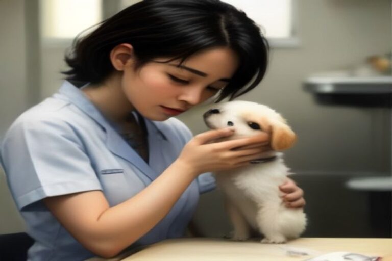 A vet examining a puppy