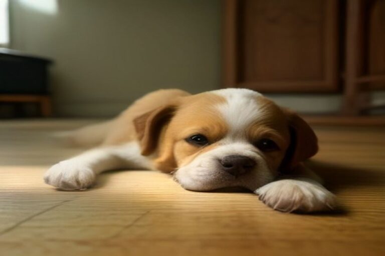 A puppy lying down looking unwell
