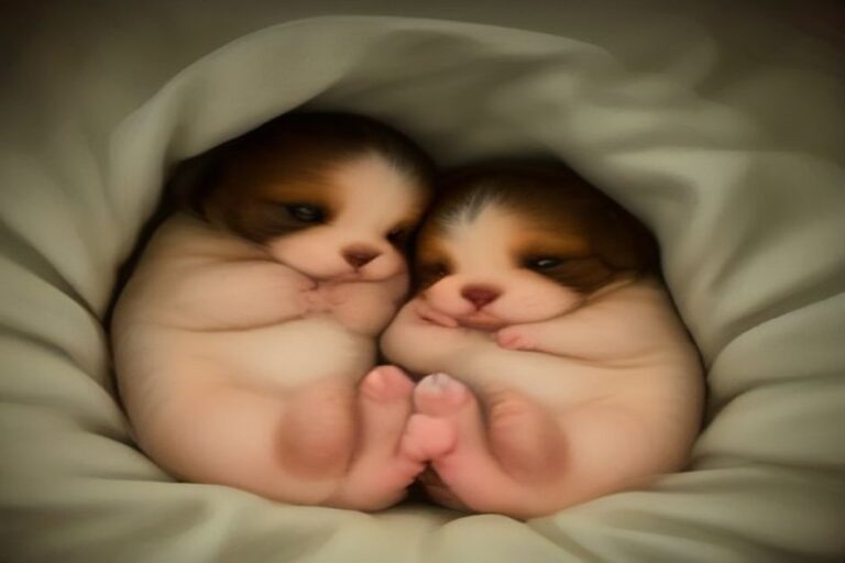Newborn puppies with eyes opening