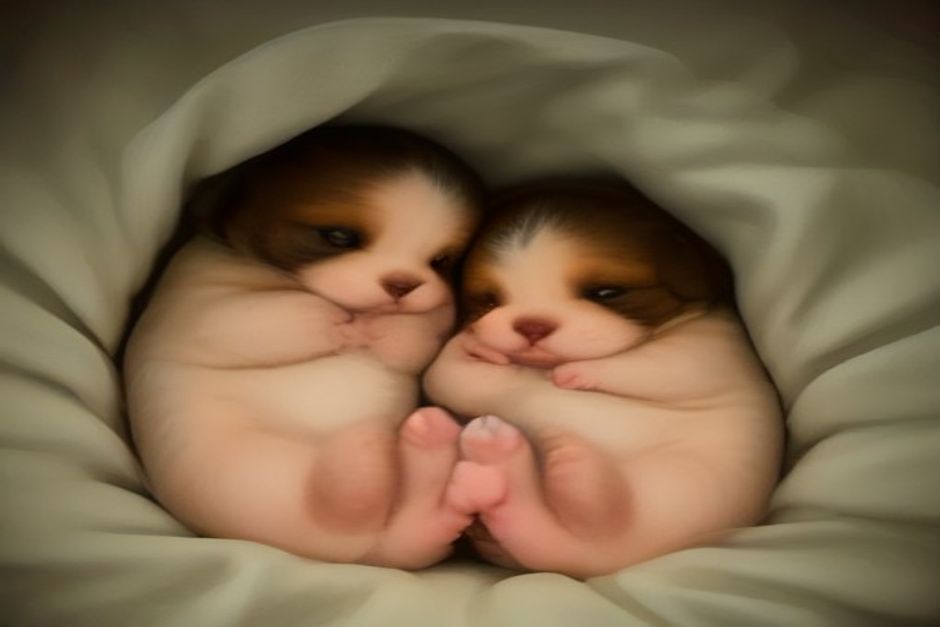 Newborn puppies with eyes opening