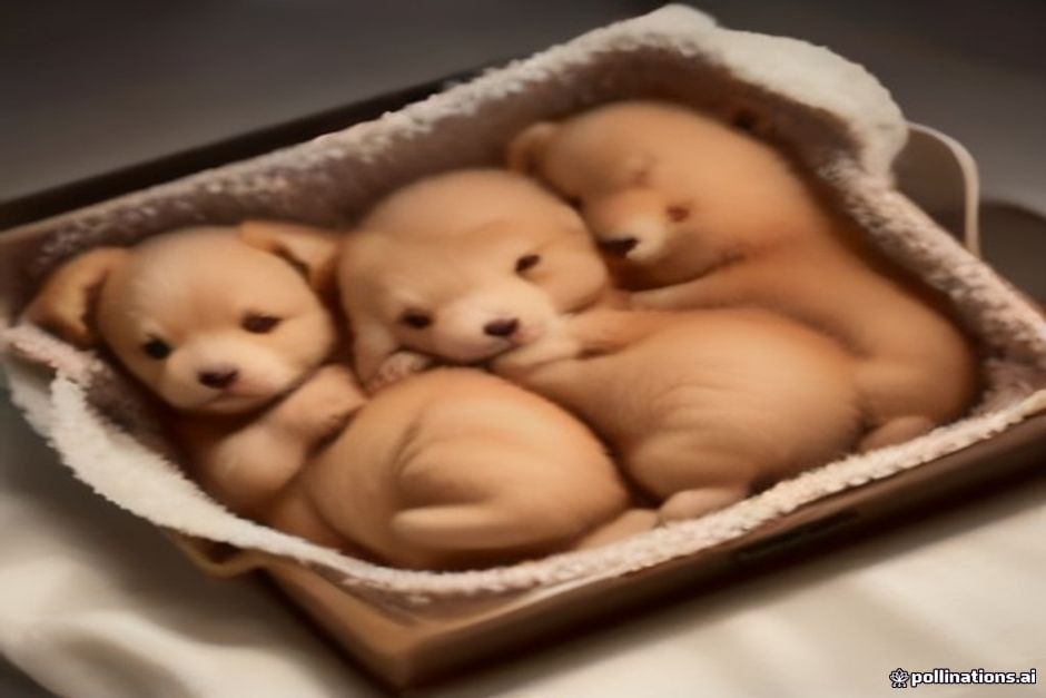 Newborn puppies resting on a warm bed