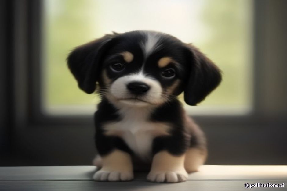 A small puppy with a curious look