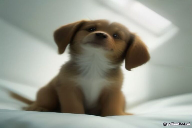 A puppy sitting on a bed